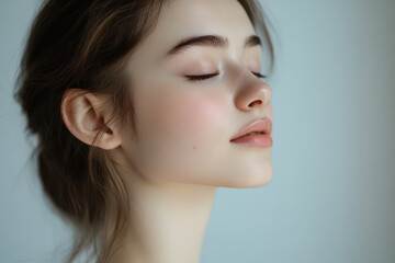 Fototapeta premium A close up of a girl's face with her eyes closed