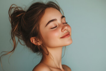Fototapeta premium A close up of a girl's face with her eyes closed