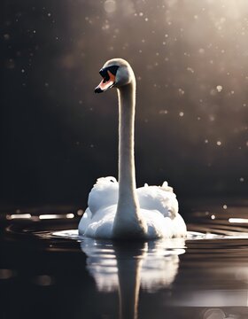elegant swan swimming in water in soft lighting