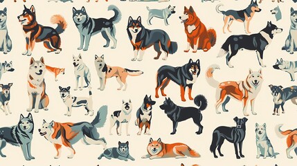 Fototapeta premium A different dogs in poster style the background is cream, Generative AI illustrations. 