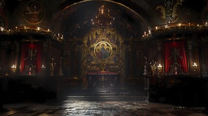 Obraz premium A ornate and sacred paradise icons on a background, in the style murals, Generative AI illustrations. 