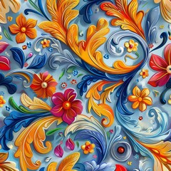 Baroque Floral Design with Vibrant Colors