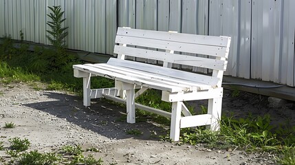 Bench made from wood pallets painted with white color