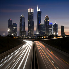 street in the night view of the town 