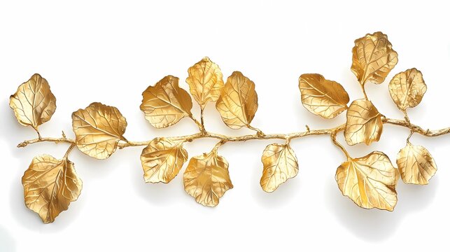 A fig leafs and a continious branch is made of matalic gold giltwood, Generative AI illustrations. 