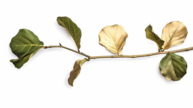A fig leafs and a continious branch is made of matalic gold giltwood, Generative AI illustrations. 