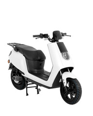 White electric bike, scooter. Modern ecological transport moped. Side view. Isolate on white background. Copy space. High quality photo.