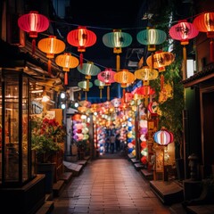 Naklejka premium Colorful Lanterns Lighting up a Traditional Festival