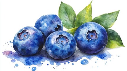 A fresh blueberry clipart, fruit element, watercolor illustration, vibrant colors, isolated on white background