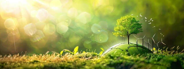 Green energy resources concept. Symbolizing renewable energy sources. Highlights sustainable power solutions and environmental stewardship, the transition to clean energy.