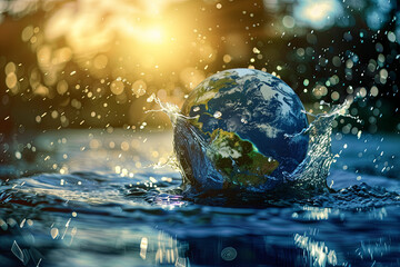 Planet Earth splashing in water, save the environment concept