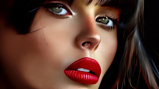 Stunning close-up makeup tutorial featuring bold red lips and smoky eyes