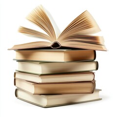 Fototapeta premium Open Book on Top of Stack with Space for Text on White Background. High-Resolution Clip Art Style for Educational and Business Concepts.