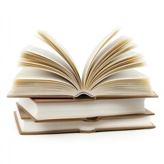 Fototapeta premium Open Book on Top of Stack with Space for Text on White Background. High-Resolution Clip Art Style for Educational and Business Concepts.
