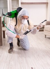 Pest control contractor working in the flat