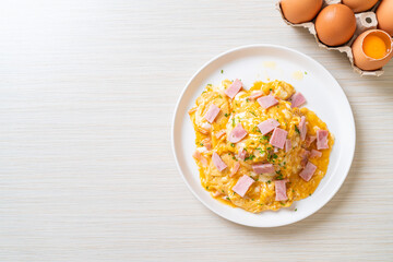 Creamy Omelet with Ham on Rice