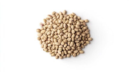 Fototapeta premium Top-down view of a mound of pistachios, isolated on a white background, highlighting their natural color and texture