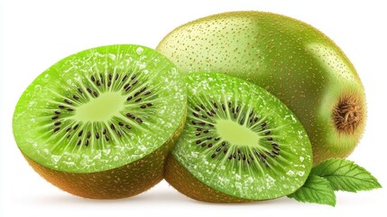 Fototapeta premium A juicy kiwi clipart, fruit element, 3D illustration, realistic, isolated on white background