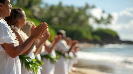 Sacred Native Hawaiian Ocean Deity Ceremony on Beach Shoreline