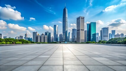 Empty Urban Square with Modern Skyscrapers in the Background.