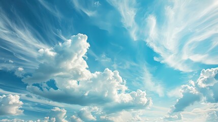 A serene sky background with soft, fluffy clouds drifting across a clear blue expanse, capturing the peaceful and infinite beauty of the sky, ideal for uplifting and tranquil designs, travel