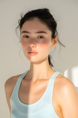 Fototapeta premium Young Woman in Athletic Wear Posing Confidently with a Bright Background