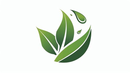 A simple illustration of three green leaves with water drops above them.