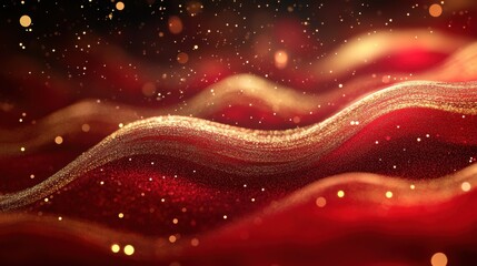 Luxury red color background with golden line elements and curve light effect decoration and bokeh.