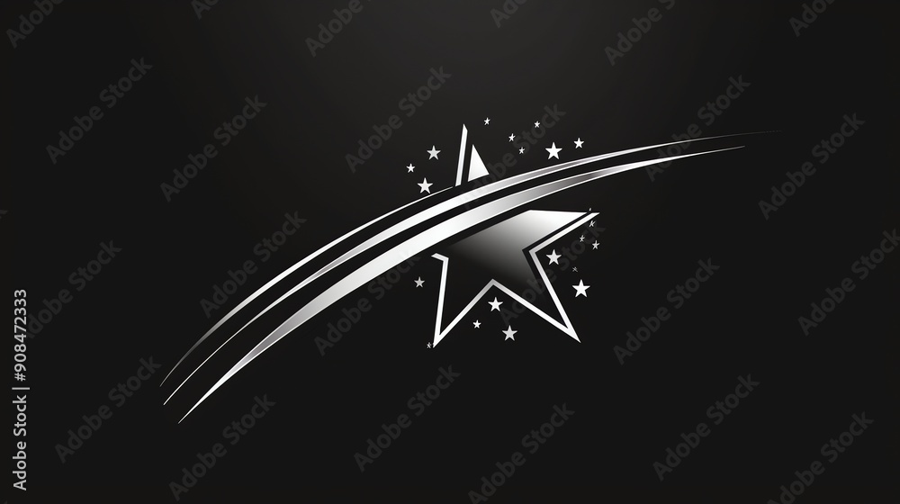 Sticker A silver star with a trail of light behind it on a black background.