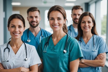 Leadership, teamwork and portrait doctors and nurses in hospital with support and success in healthcare.