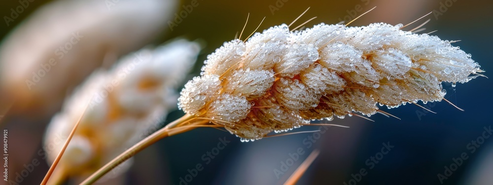 Canvas Prints  A tight shot of a plant, leaves dotted with numerous water droplets, backdrop softly blurred