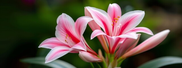  A few pink blooms atop a verdant field of leaves, surrounded by a softly blurred background