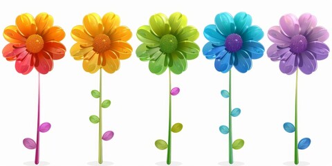 Obraz premium Collection of 2D and 3D Vector Flat Abstract Minimalistic Art of Flowers and Meadow Isolated on a White Background