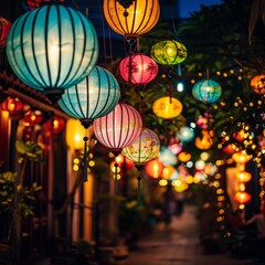 Colorful Lanterns Lighting up a Traditional Festival