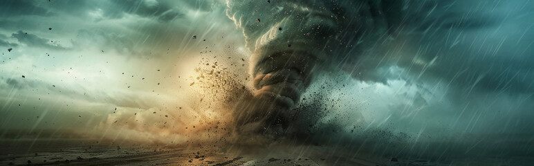 Fototapeta premium Dramatic photo of a large tornado