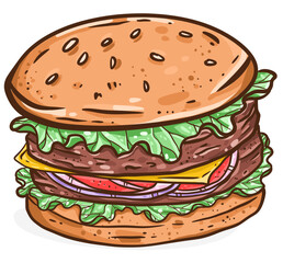 Hamburger meals with cheese and extra beef illustration