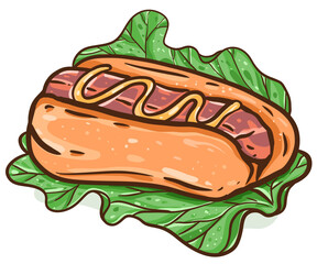 hotdog with sausage and vegetable