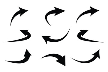 Black arrows set. Curved arrows. Arrow sign. Black arrows set. Flat style icons on white background vector.