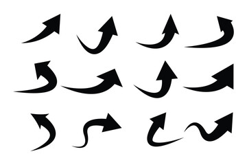 curved arrows. a collection of hand-drawn arrows in various shapes,  styles and  twisted in various directions. Perfect for design and creative projects. Vector illustration.
