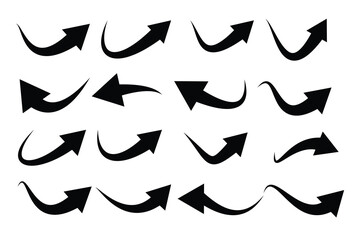 Red ,black Curved arrow set. Curved Arrows sign. Set of curved arrows isolated on white background. arrow twisted in various directions. Collection of pointers. Vector illustration 