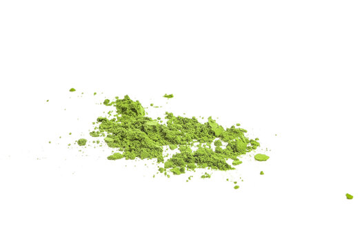 Heap of green matcha tea powder isolated on transparen png.