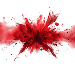 Red powder explosion cloud isolated on transparent background. 