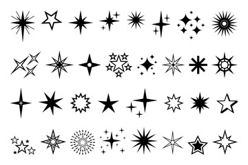 Star icon. Premium quality, favorite shiny and sparkle pictogram, blink glitter and glowing symbol. Vector night sky decorative boho elements isolated set. Cosmic celestial bodies of different shape