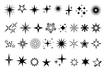Star icon. Premium quality, favorite shiny and sparkle pictogram, blink glitter and glowing symbol. Vector night sky decorative boho elements isolated set. Cosmic celestial bodies of different shape
