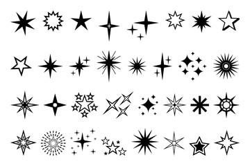 Star icon. Premium quality, favorite shiny and sparkle pictogram, blink glitter and glowing symbol. Vector night sky decorative boho elements isolated set. Cosmic celestial bodies of different shape