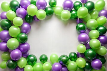 Obraz premium Vibrant Balloon Banner with Green and Purple Border Frame on White Background 
