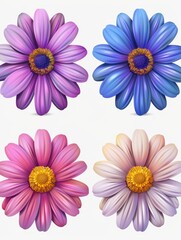 Collection of 2D and 3D Vector Flat Abstract Minimalistic Art of Flowers and Meadow Isolated on a White Background