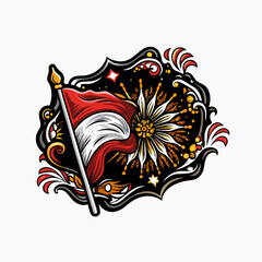 Vector illustration of the Indonesian flag waving in the wind.