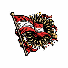 Waving Indonesian flag with red and white stripes.