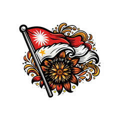 Vector illustration of a waving Indonesian flag, featuring red and white colors, blowing in the wind.